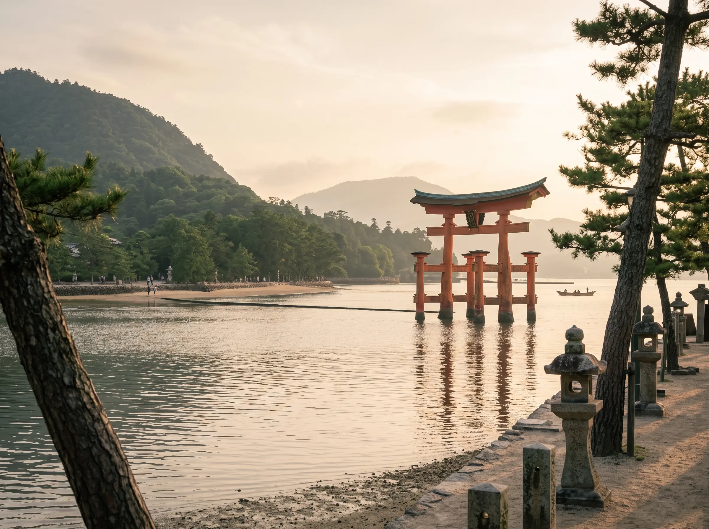 Gran torii del santuario de Itsukushima sobre el agua en la isla de Miyajima