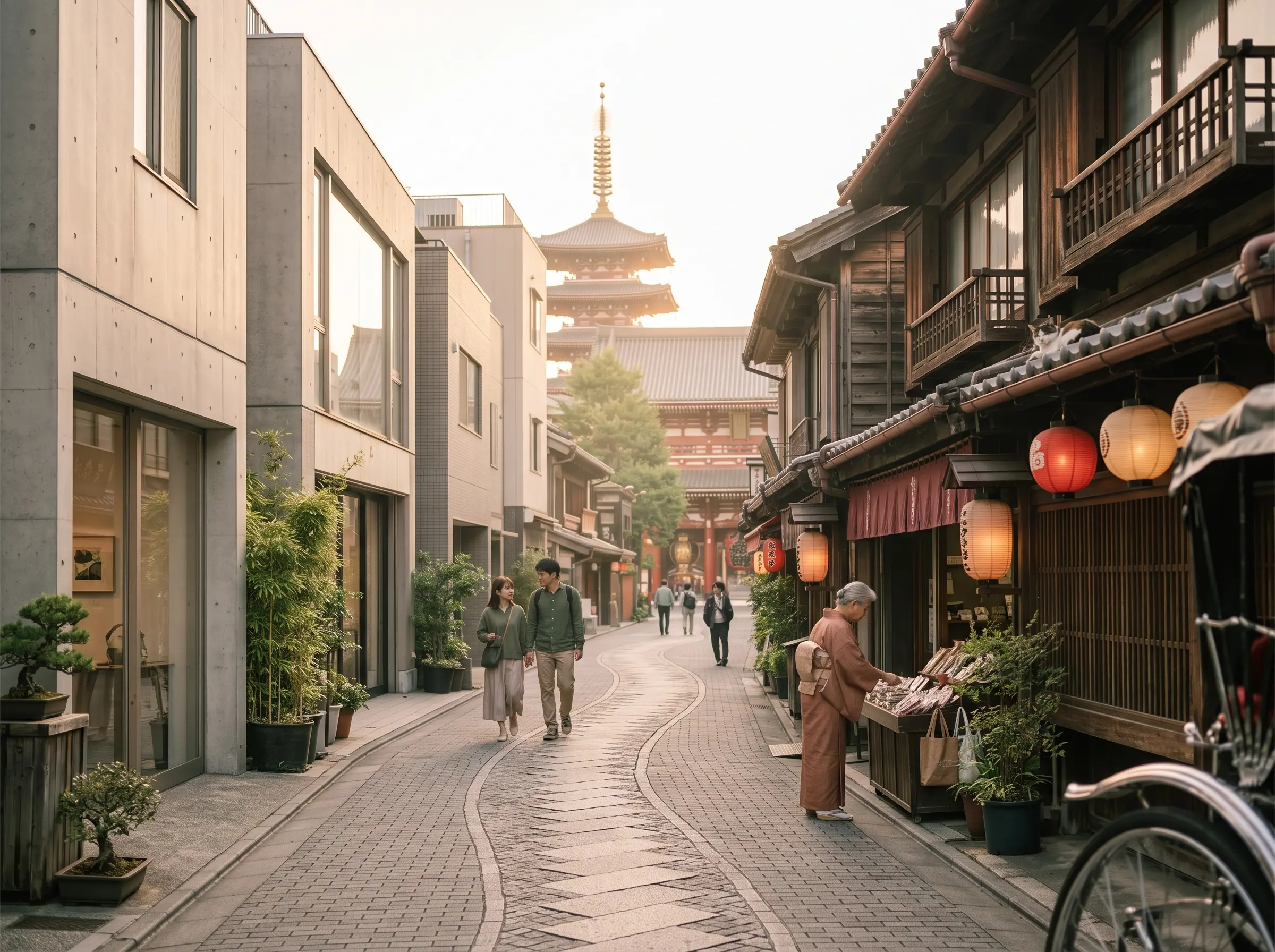Templo Senso-ji en el barrio de Asakusa, Tokio, con visitantes en la calle Nakamise